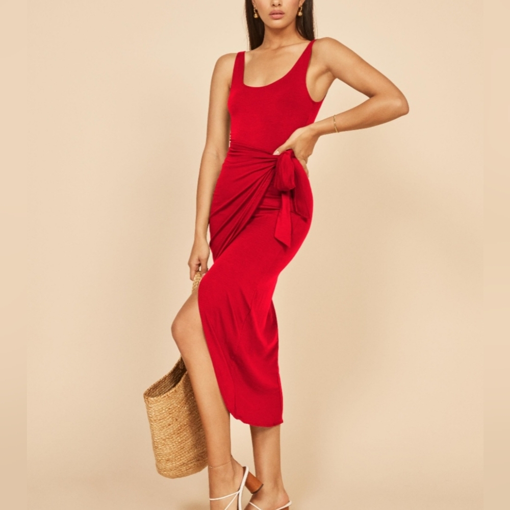 Reformation Kaila Knit Wrap Dress in Red
